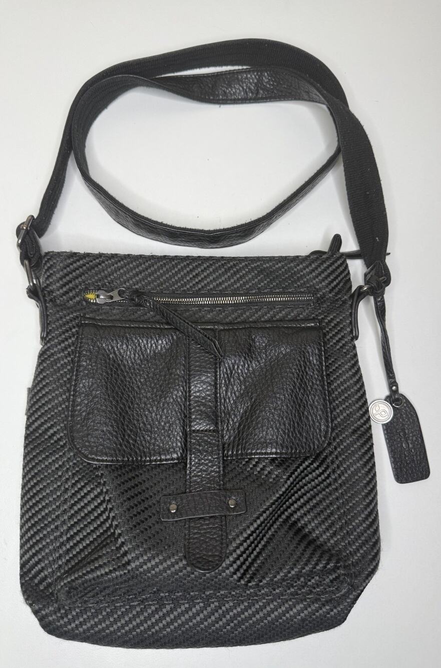 Pistil Gotta Run Crossbody Bag Black Poly Vinyl Slide Adjustable Strap Lined Zip